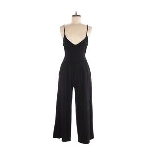 Free Press Black Sleeveless Wide-Leg Jumpsuit V-Neck Straps Women's M
